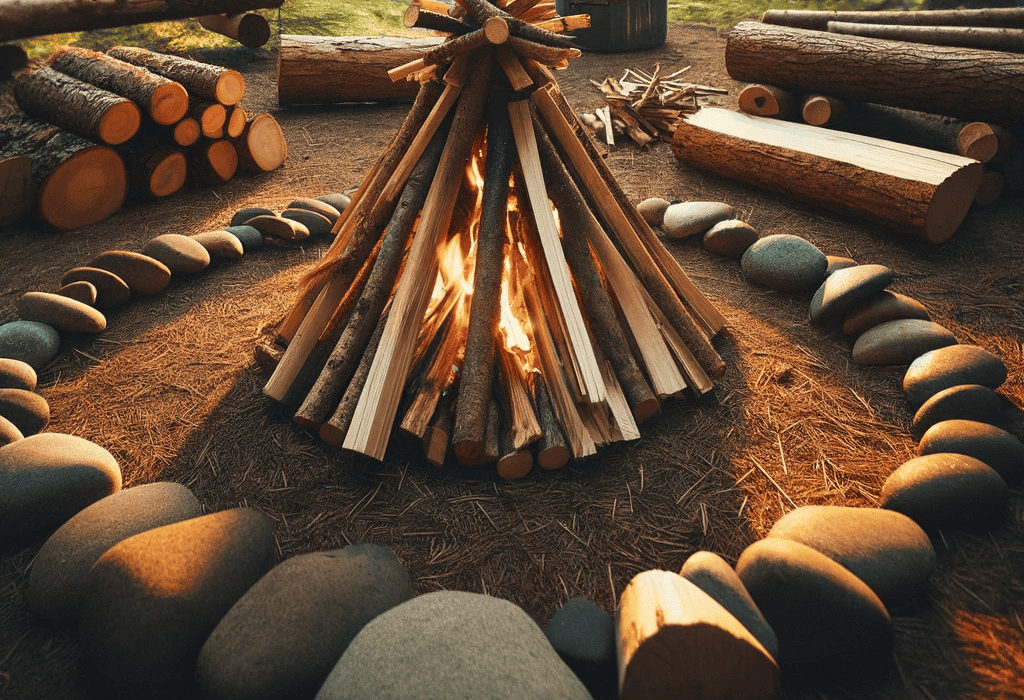 Starting a campfire in the wilderness