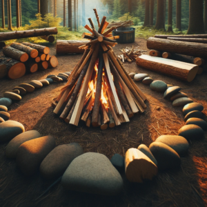 Starting a campfire in the wilderness