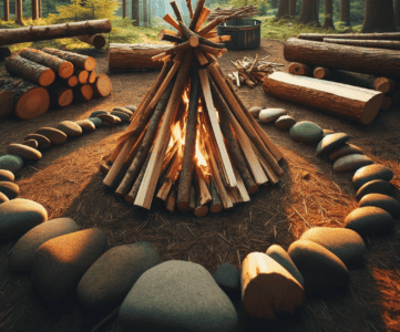 Starting a campfire in the wilderness