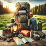 backpack displaying gear for a 2-day hike