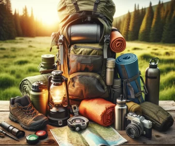 backpack displaying gear for a 2-day hike