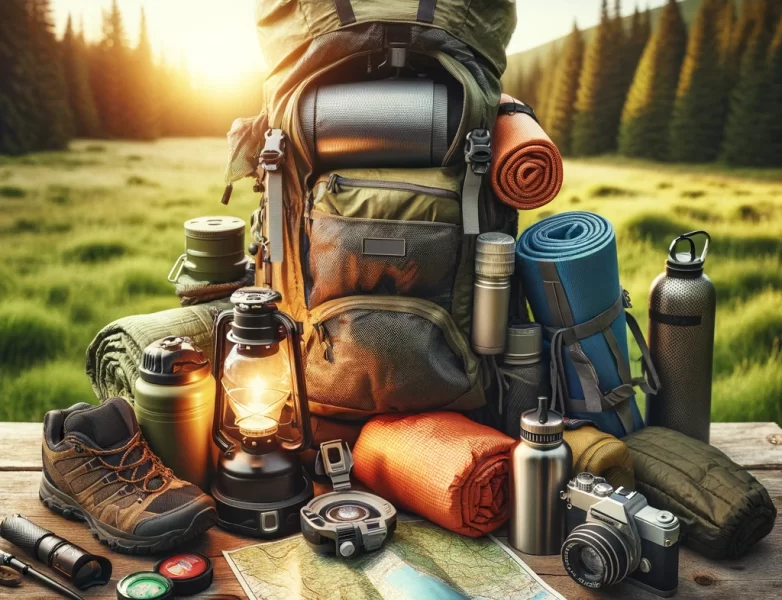 backpack displaying gear for a 2-day hike
